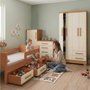 Ver imagem 2 de Kit Quarto Luna Plus Nature + Colchão + Cômoda Versátil Savana Off White + Guarda-Roupa Paris Cedro