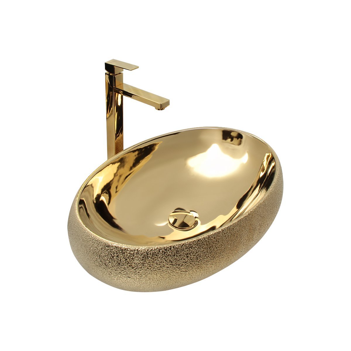 Cuba Pia Louça Cerâmica Apoio Banheiro 59x41cm Luxo Gold