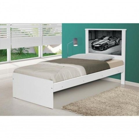 Cama Solteiro Isla Carro com Cabeceira MDF-MDP Branco Casah