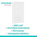 Ver imagem 3 de Berço Nacional Doce Sonho 3540 com Guarda Roupa Duda 3 Portas Branco Brilho