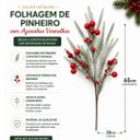 Ver imagem 2 de Galho Decorativo Natalino Pinheiro Nevado com Azevinhos Vermelhos Luxo 65cm - Mundial Casa