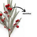 Ver imagem 5 de Galho Decorativo Natalino Pinheiro Nevado com Azevinhos Vermelhos Luxo 65cm - Mundial Casa