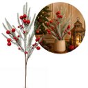 Ver imagem 1 de Galho Decorativo Natalino Pinheiro Nevado com Azevinhos Vermelhos Luxo 65cm - Mundial Casa