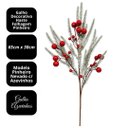 Ver imagem 4 de Galho Decorativo Natalino Pinheiro Nevado com Azevinhos Vermelhos Luxo 65cm - Mundial Casa