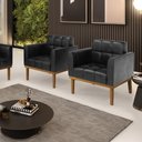 Ver imagem 1 de Kit 2 Poltronas Decorativas Karen Pés Fixo em Madeira Castanho Pu Preto Brilho G19 - Gran Belo