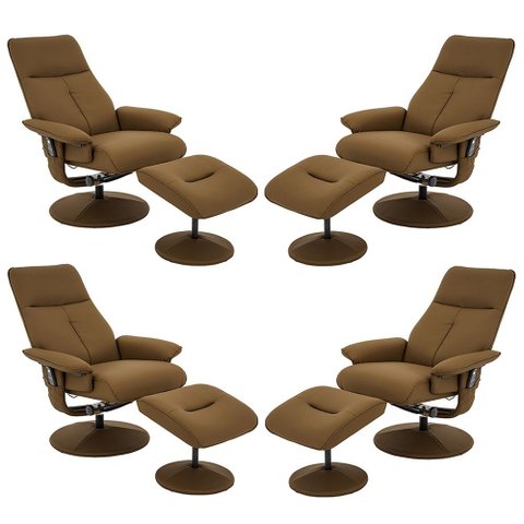 Kit 4 Poltronas de Massagem com Apoio de Pés e Giratória Detroit Pu Caramelo G56 - Laura Lar