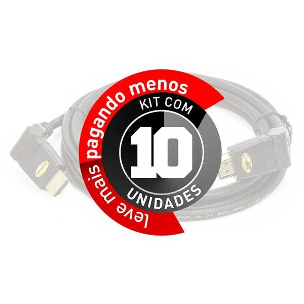 Kit com 10 Cabos HDMI 2.0 Rotativo 360 Graus - 2 Metros - 2