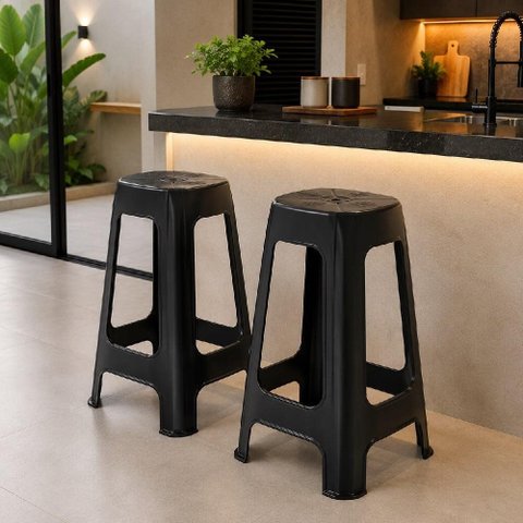 Banqueta Bistrô Alta Preta Banco Bar Balcão Cozinha Área Gourmet Varanda Empilhável Reforçada Plásti