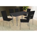 Ver imagem 1 de Sala de Jantar Completa Elba Tampo Madeirado C/ Vidro 160cm e 6 Cadeiras Amsterdã Niquel/preto -