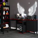 Ver imagem 2 de Quarto Gamer 3 Peças com 1 Mesa, 1 Estante para Livros e 1 Armário para Escritório Toronto Preto/Ver