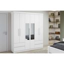 Ver imagem 1 de Guarda Roupa Solteiro 6 Portas (2 C- Espelho) e 4 Gavetaszeus Branco - Lopas