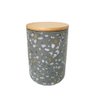 Pote Decorativo Porcelana Granulado Cinza Tampa Bambu 13cm - 4