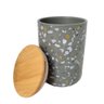 Pote Decorativo Porcelana Granulado Cinza Tampa Bambu 13cm - 2