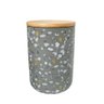Pote Decorativo Porcelana Granulado Cinza Tampa Bambu 13cm - 1