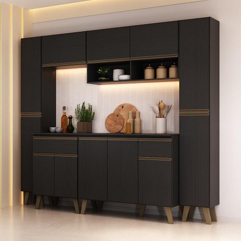 Armário de Cozinha Completa Atlanta Lisa Carraro Preto Touch