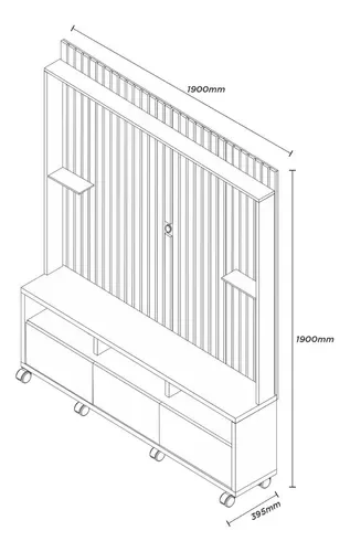 Estante Home Ripado Para Tv Até 65 Polegadas -3 Gavetas e Nicho com Leds -Rodizio -Carmolar -NATURAL - 7