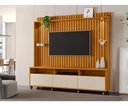 Ver imagem 1 de Estante Home Ripado Para Tv Até 65 Polegadas -3 Gavetas e Nicho com Leds -Rodizio -Carmolar -NATURAL