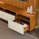 Ver imagem 3 de Estante Home Ripado Para Tv Até 65 Polegadas -3 Gavetas e Nicho com Leds -Rodizio -Carmolar -NATURAL