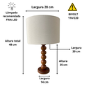 Ver imagem 3 de Abajur Madeira Bola para Sala Cúpula Tecido Algodão