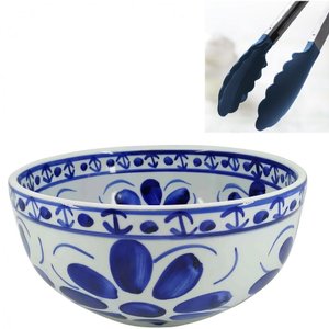 Saladeira de Porcelana Pintada a Mão e Pegador - Colonial Porcelana Monte Sião