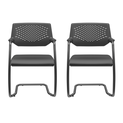 Cadeira Interlocutor Piena Plaxmetal Couro Eco Preta - Kit 2