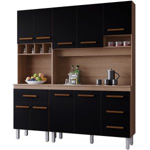 Kit de Cozinha 9 Portas 4 Gavetas com Nicho Vitorina Savana / Preto