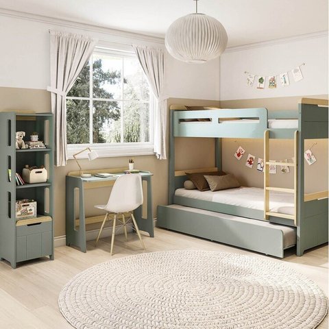 Conjunto Quarto Completo Treliche com LED, Escrivaninha e Estante Petit Casatema MadeiraOriginals