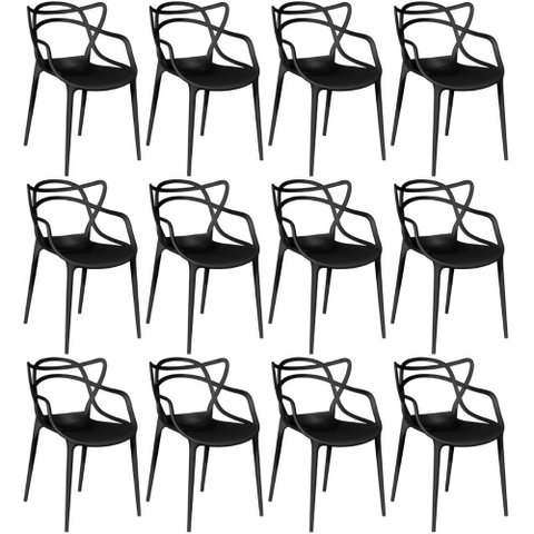 Kit 12 Cadeiras de Jantar Allegra Prática Empilhável - Preto