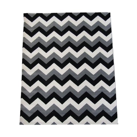Tapete Chevron Zigzag Preto com Branco para Sala e Quarto 100x150cm