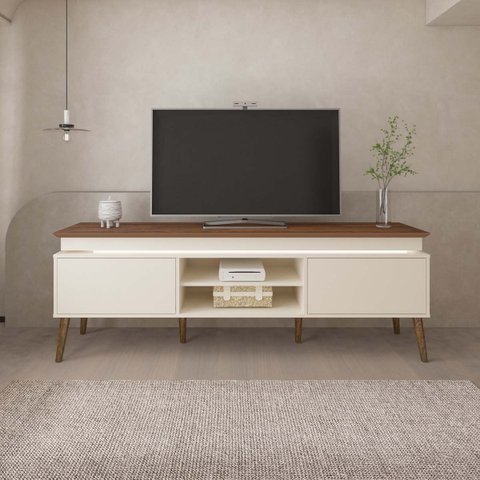 Rack Lumina Pinho/Off White para TVs de até 75 Polegadas Tampo com Bordas Invertidas e Fio de LED e 