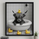 Ver imagem 1 de Quadro Divertido Banheiro Boi com Patinhos 45x34cm - com Vidro:moldura Preta