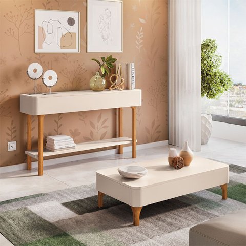 Kit Aparador para Sala Fontana com Mesa de Centro Ceci Orgânico B01 Off White - Lyam Decor