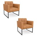 Ver imagem 2 de Poltrona Sala Decorativa Kit 2 Elisa Base Industrial Preta Sintético Pu Whisky D03 - D’Rossi