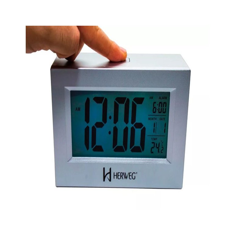 Relógio 2972 Despertador Digital Prata Luz Led Sensor Herweg
