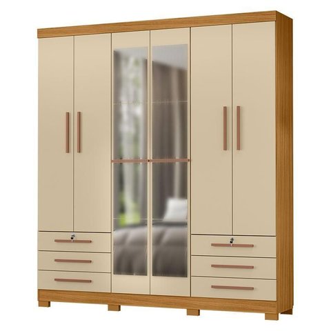 Guarda Roupa Casal Londres Carvalho Americano Off White com Espelho - Incorplac