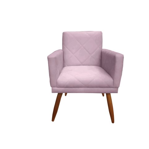 Poltrona Decorativa Nina Riscado Suede Rosê Pés Madeira Ms Decor