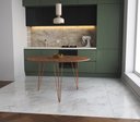 Ver imagem 1 de Mesa de Jantar Redonda 110cm Amêndoa Clips 3 Pés Ferro Cobre