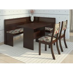 Conjunto Canto Alemão Mesa com 2 Cadeiras Scan Espresso Móveis - 1 Conjunto Canto Alemão Mesa com 2 Cadeiras Scan Espresso Móveis - 1