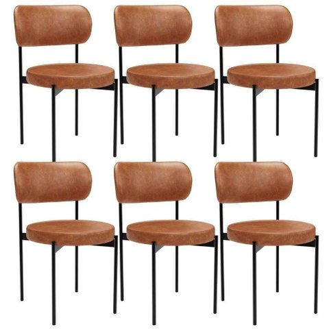 Kit 06 Cadeiras Estofadas para Sala de Jantar Louvre L02 Couríssimo Camel - Lyam Decor