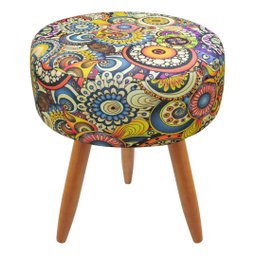 Puff Banqueta Redondo Para Sala Quarto Estampado Suede:Mosaico - 2