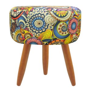 Puff Banqueta Redondo Para Sala Quarto Estampado Suede:Mosaico