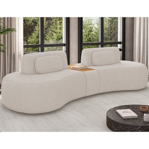Sofá Curvo Modulado Retrátil 285cm Hyun Linho Off White - Sallar Home