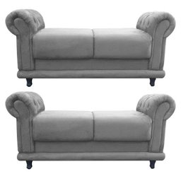 Kit 2 Sofá Retrô Barcelona Namoradeira Calçadeira Suede Cinza - D'Rossi - 1