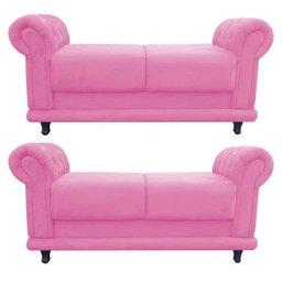 Kit 2 Sofá Retrô Barcelona Namoradeira Calçadeira Suede Rosa Bebê - D'Rossi - 1 Kit 2 Sofá Retrô Barcelona Namoradeira Calçadeira Suede Rosa Bebê - D'Rossi - 1