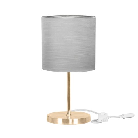 Abajur Eros Cilindrico Shantung Cinza Base Redonda New Cobre