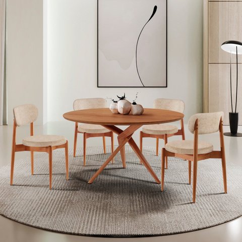 Conjunto Sala de Jantar Mesa Hope Tampo 120cm Redondo Laminado e 4 Cadeiras Hope Soft Marrom/Milano/