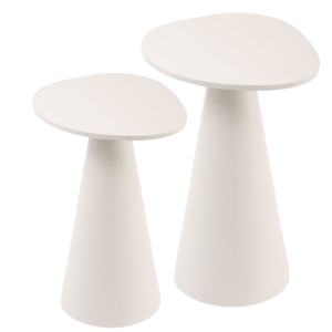 Conjunto de Duas Mesas Laterais Orgânica Laqueado Branco Linn Design Mesa Lateral Cone Laqueado