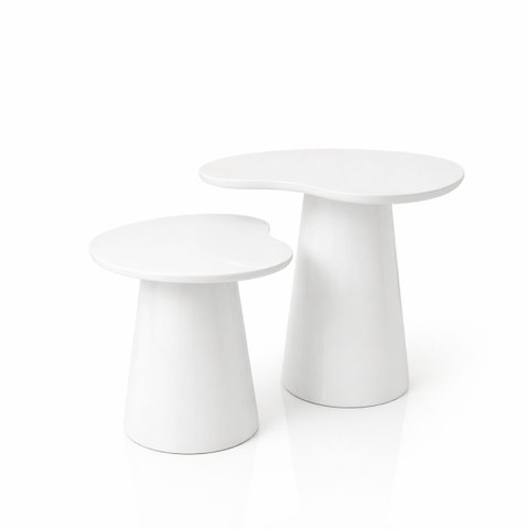 Conjunto de Duas Mesas Laterais Orgânica Laqueado Branco Linn Design Mesa Lateral Cone Laqueado