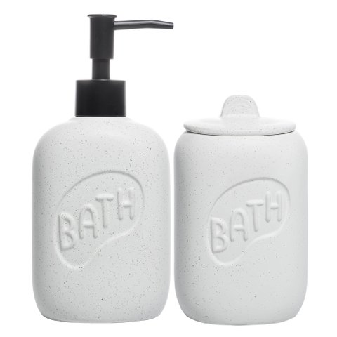 Kit Banheiro em Cerâmica Letters Porta Sabão e Algodão