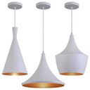 Ver imagem 1 de Kit 3 Pendentes Luminária Tom Dixon Funil Balão Chapéu Branco com Cobre - Rei Da Iluminação